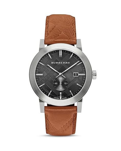 Burberry Leather Check Strap Watch, 42mm Jewelry